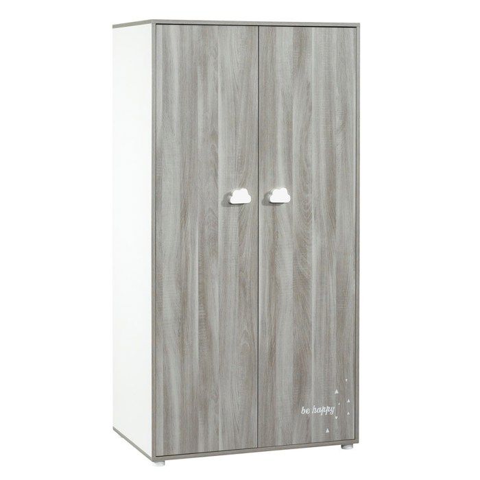 Armoire bébé Smile ours - Chene silex - Blanche - 2 portes - 168x85x57cm - Babyprice