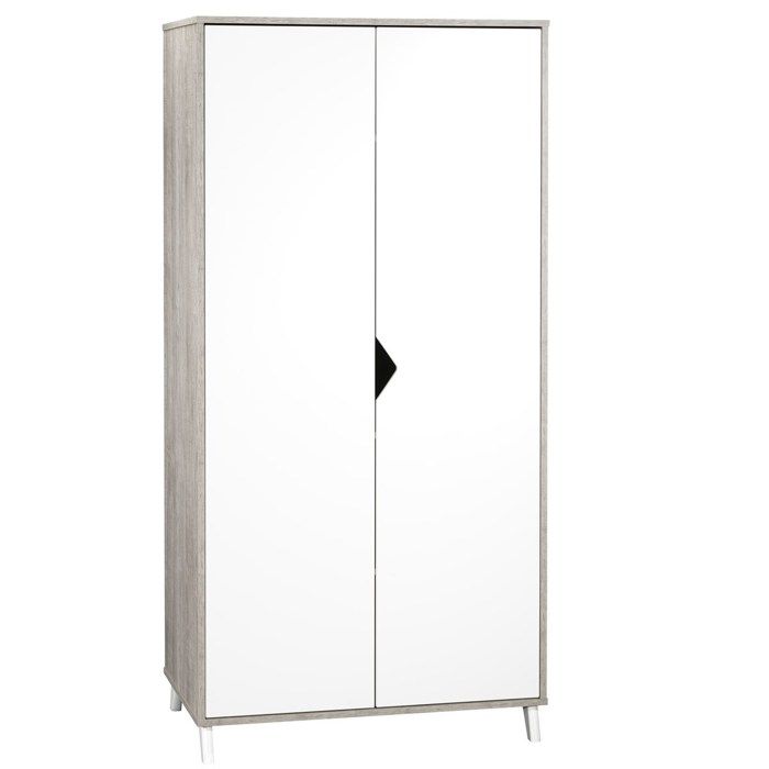 Scandi Grey Baby Wardrobe - Wood - White - 2 Doors - Babyprice