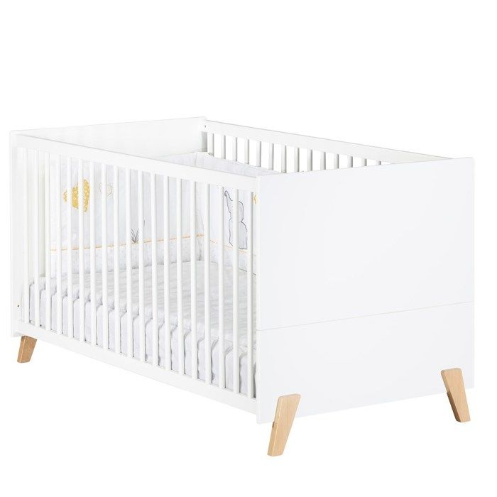 Convertible bed - 140x70cm - Babyprice Joy Naturel - White on natural wood legs