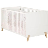 Lit évolutif - 140x70cm - Babyprice Joy Naturel - Blanc sur pieds en bois naturel