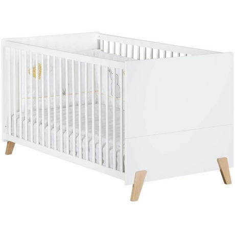 Lit évolutif - 140x70cm - Babyprice Joy Naturel - Blanc sur pieds en bois naturel
