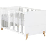 Lit évolutif - 140x70cm - Babyprice Joy Naturel - Blanc sur pieds en bois naturel