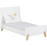 Lit évolutif - 140x70cm - Babyprice Joy Naturel - Blanc sur pieds en bois naturel