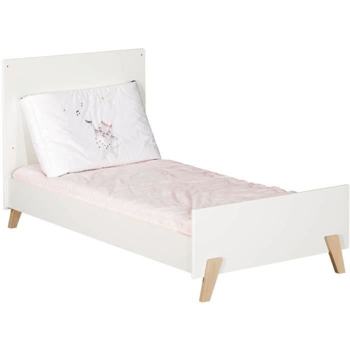 Lit évolutif - 140x70cm - Babyprice Joy Naturel - Blanc sur pieds en bois naturel