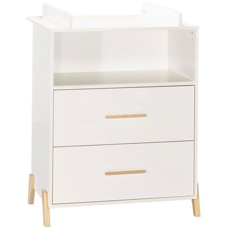 Commode a langer - Babyprice - Joy Naturel - 2 tiroirs - 1 niche - Blanc - Sur pieds en bois naturel