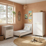 Commode a langer - Babyprice - Joy Naturel - 2 tiroirs - 1 niche - Blanc - Sur pieds en bois naturel