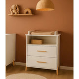 Commode a langer - Babyprice - Joy Naturel - 2 tiroirs - 1 niche - Blanc - Sur pieds en bois naturel