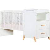 Lit Combiné - 120x60cm - Evolutif en 90x190cm - Babyprice Joy Naturel - Blanc sur pieds en bois naturel