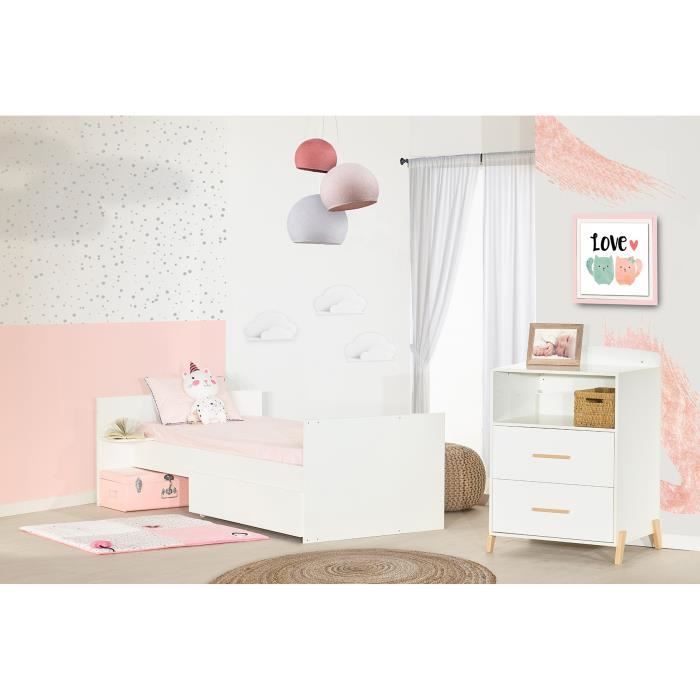 Lit CombinÈ - 120x60cm - Evolutif en 90x190cm - Babyprice Joy Naturel - Blanc sur pieds en bois naturel