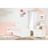 Lit CombinÈ - 120x60cm - Evolutif en 90x190cm - Babyprice Joy Naturel - Blanc sur pieds en bois naturel