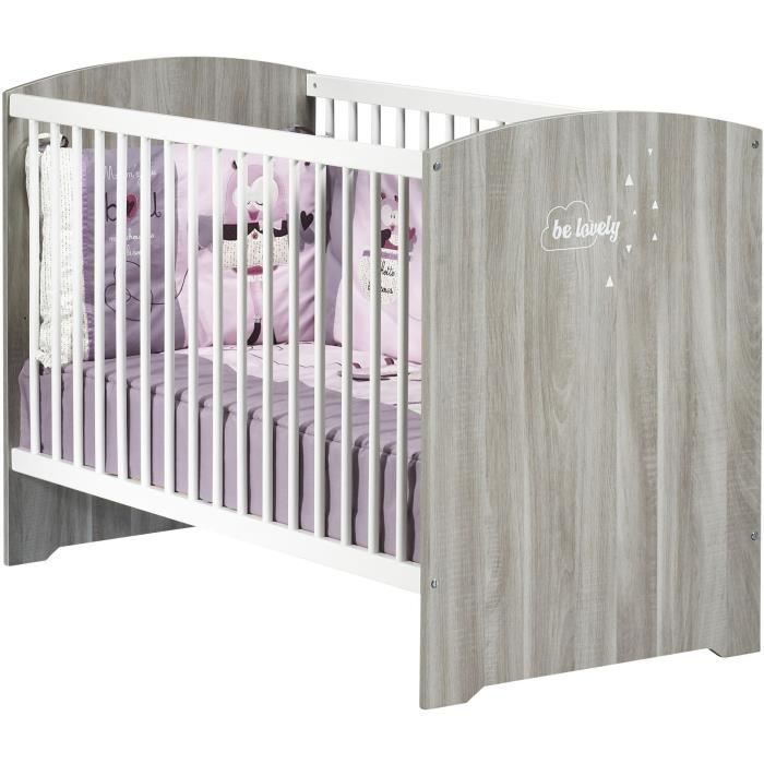 Chambre bébé complete - Lit 120x60 et commode a langer - BABY PRICE - SMILE - Chene silex