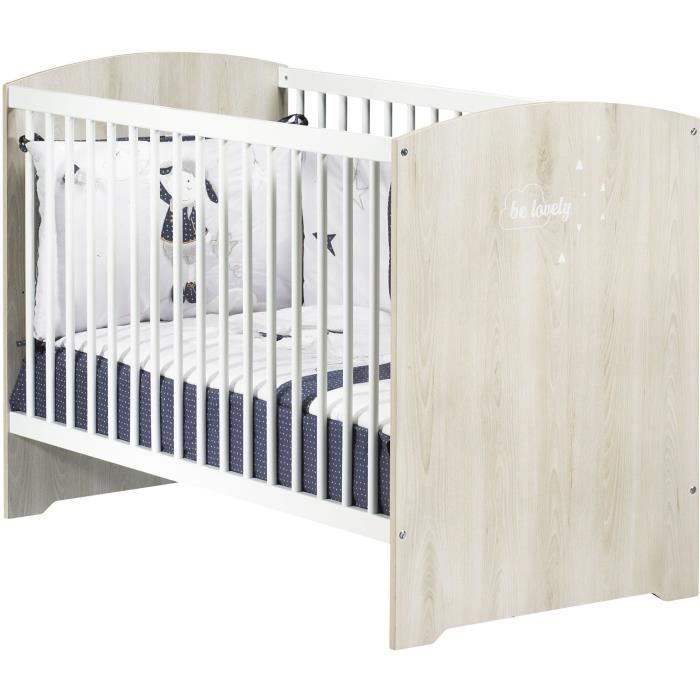 Chambre bébé complete - Lit 120x60, commode a langer et armoire - BABY PRICE - SMILE -  Hetre cendré