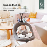 Babymoov Balancelle Bébé Electrique Swoon Motion, Assise a 360° - 5 vitesses - Réducteur & Arche inclus - 8 Berçeuses, Zinc