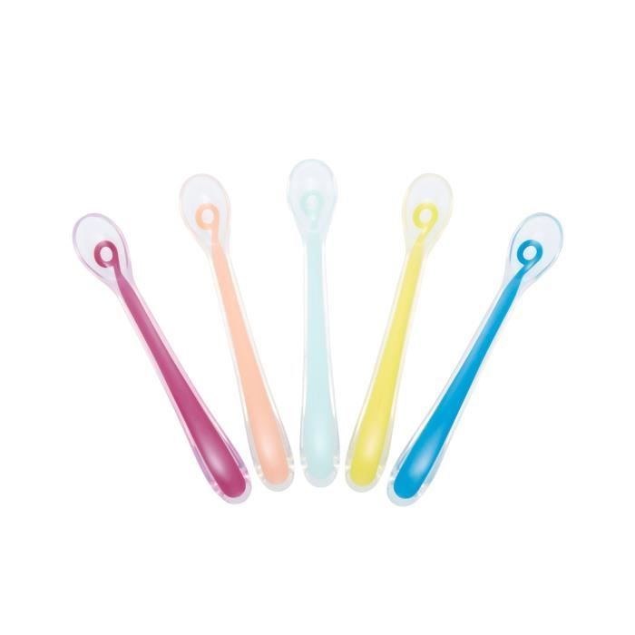 BABYMOOV Lot de 5 Cuilleres bébé 1er âge en silicone, ergonomiques, passent au lave-vaisselle, sans BPA, multicolore