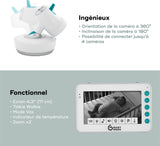 Babyphone - BABYMOOV - Portée de 300m - Caméra YOO Moov Motorisée - Caméra 360° - Grand écran 4,3 (11cm) - Veilleuse et berceuses