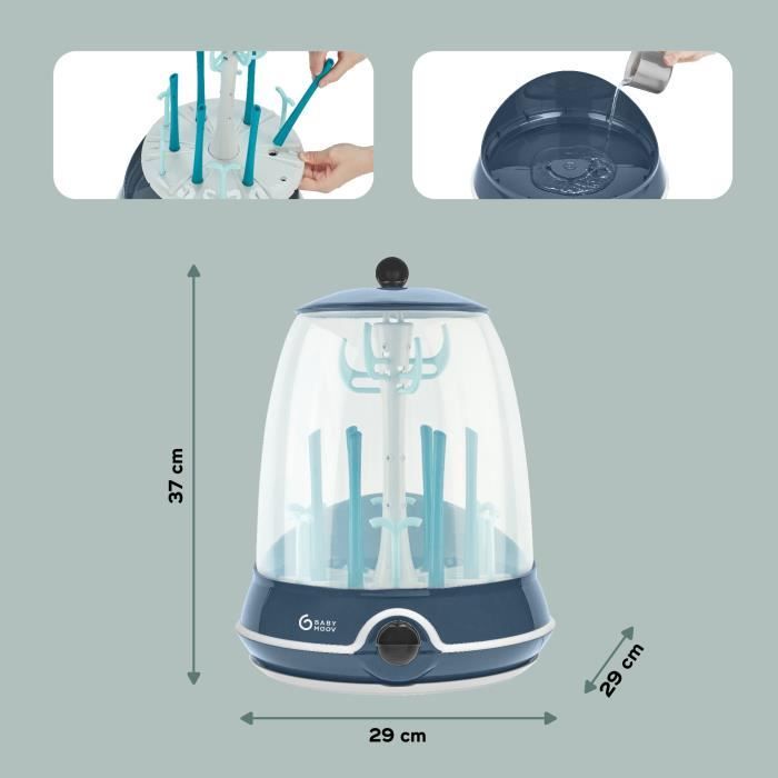 BABYMOOV Turbo Steam(+) - 2 en 1, Stérilisateur biberons vapeur et Egoutte-biberons