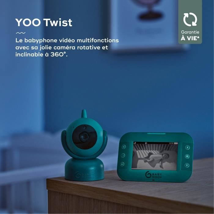 Babymoov Babyphone Caméra YOO Twist - Caméra motorisée avec vue a 360° - Technologie Sleep - Vision nocturne -  Portée 300m