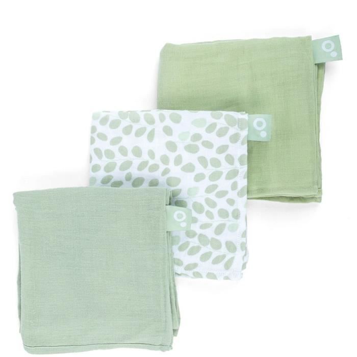 Lot de 3 langes - DOOMOO - Gaze de coton biologique - Certifié oeko-Tex - Vert