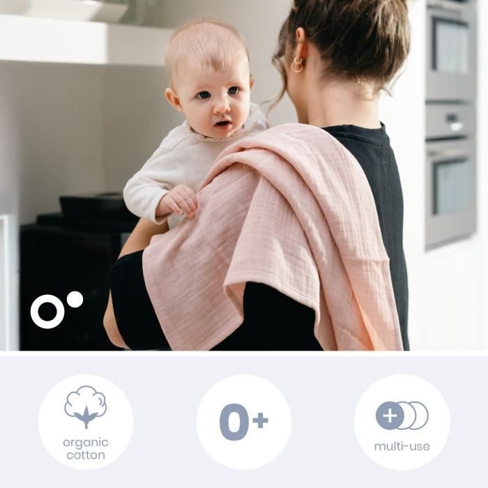 Lot de 3 langes - DOOMOO - Gaze de coton biologique - Certifié oeko-Tex - Rose