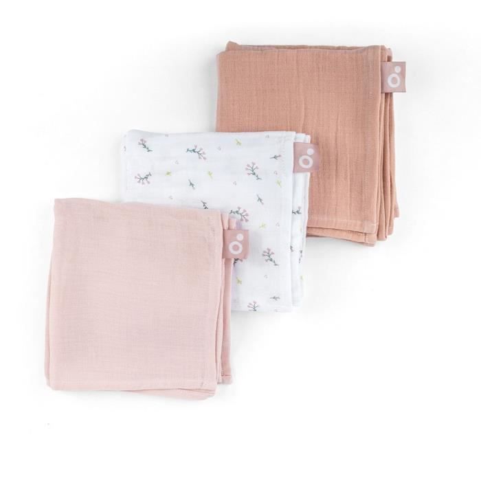 Lot de 3 langes - DOOMOO - Gaze de coton biologique - Certifié oeko-Tex - Rose
