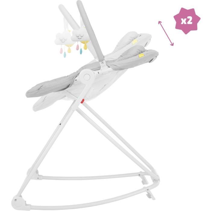 Badabulle - Moonlight - Transat Bébé Evolutif - 5 Positions Hauteur - Fixe ou Balancelle - Arche de Jeux et Tetiere - Garantie a vie