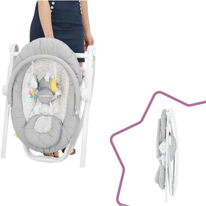 Badabulle Transat en hauteur Compact'Up, Pliage Ultra Compact, Confortable, Multipositions, Des la naissance, Candy