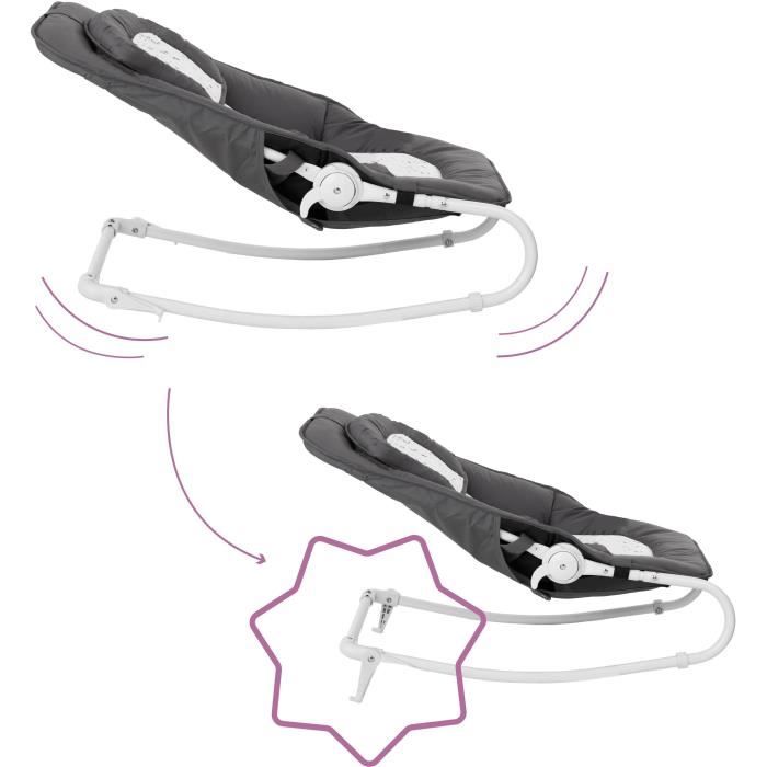 Badabulle Transat Bébé - Easy Moonlight - Pliable - Position Fixe ou Balancelle - Arche de Jeux  - Déhoussable - Garantie a vie