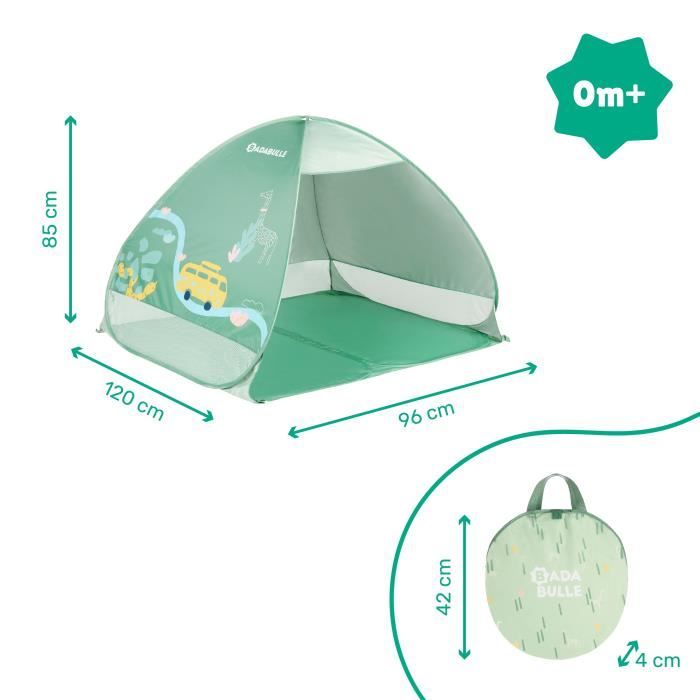 BADABULLE Tente anti-UV bébé, grande tente de plage, haute protection solaire FPS 50+, systeme pop-up, vert