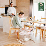 Badabulle Balancelle Bébé Electrique Latérale - 3 Vitesses de Balancement - 8 Berçeuses - Arche de jeux - Garantie a vie, Lichen