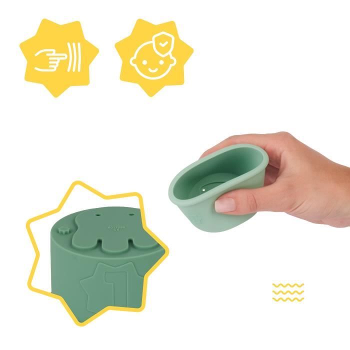 Badabulle Lot de 7 Tasses Empilables NumÈrotÈes - Jouets de Bain en Silicone Souple