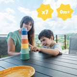 Badabulle Lot de 7 Tasses Empilables NumÈrotÈes - Jouets de Bain en Silicone Souple