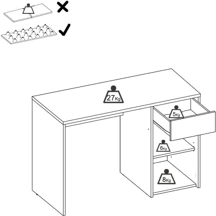 Bureau - BALI - Blanc - 1 tiroir / 1 porte - 110,3 x 50,2 x 74,2 cm