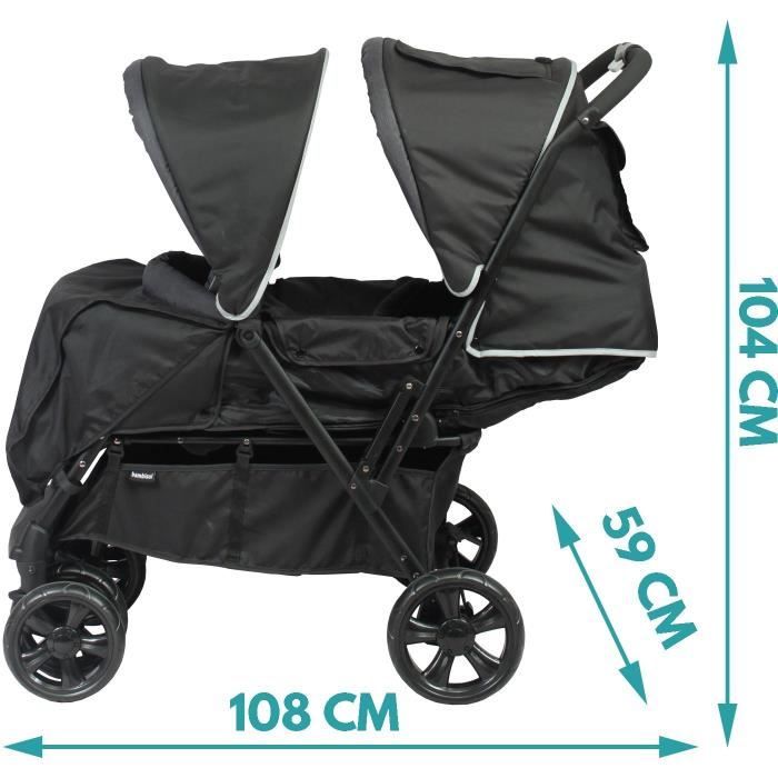 Poussette Double BAMBISOL - Toute équipée - Habillage pluie inclus - Pliage facile