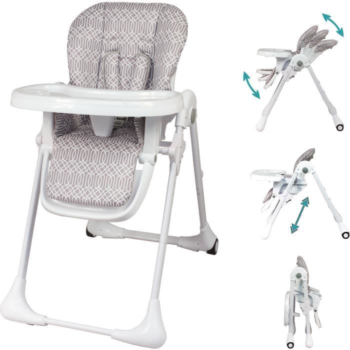 Chaise haute multipositions - BAMBISOL - Inclinable - Jusqu'a 3 ans - Beige / Blanc