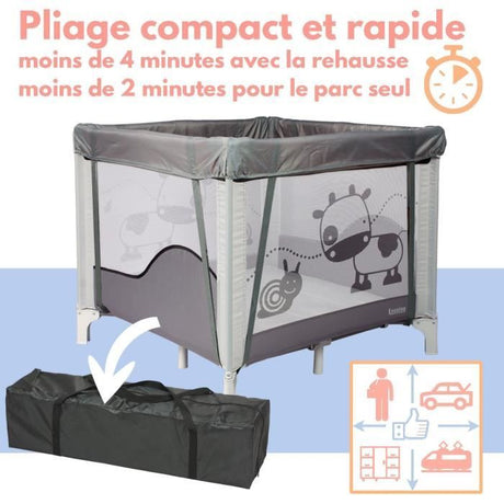 BAMBISOL - Parc/Berceau Bébé Pliant 90x90cm avec 2 Niveaux de Couchage - Sac de Transport, Espace de Jeux