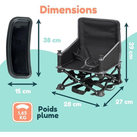 Rehausseur de chaise - BAMBISOL - 6/35 mois - Evolutif en chaise enfant 3/5 ans - Pliable - Noir