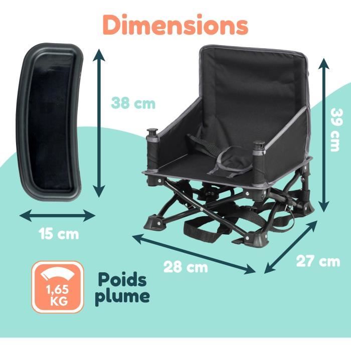 Rehausseur de chaise - BAMBISOL - 6/35 mois - Evolutif en chaise enfant 3/5 ans - Pliable - Noir