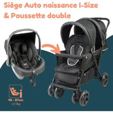 Poussette double jumeaux - BAMBISOL - CombinÈ Poussette Double + Siege Auto I-size - 4 roues - Noir