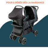 Poussette double jumeaux - BAMBISOL - CombinÈ Poussette Double + Siege Auto I-size - 4 roues - Noir