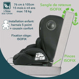 Siege auto évolutif - BAMBISOL - AY575N - Groupe 1/2/3 - I-Size - Isofix - Réducteur - Noir