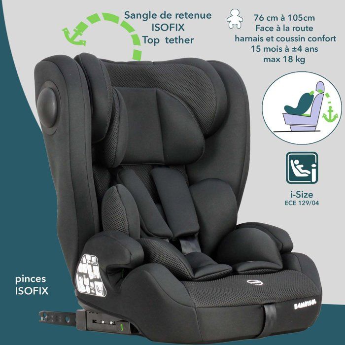 Siege auto évolutif - BAMBISOL - AY575N - Groupe 1/2/3 - I-Size - Isofix - Réducteur - Noir