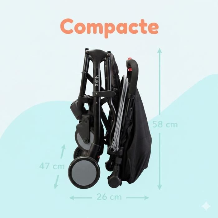 BAMBISOL - Poussette compacte - YUKO - 0 a 36 mois (max 15 kg) - Sangle de portage - 4 roues - Noir