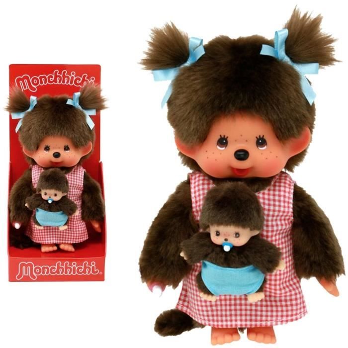 Peluche Monchhichi Maman & BÈbÈ - 20 cm - BANDAI