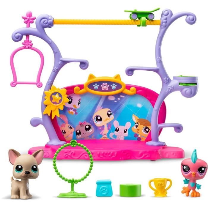 BANDAI - Littlest Pet Shop - Coffret Pets Got Talent - Ensemble de jeu avec 2 animaux, dÈcor et accessoires - BF00558