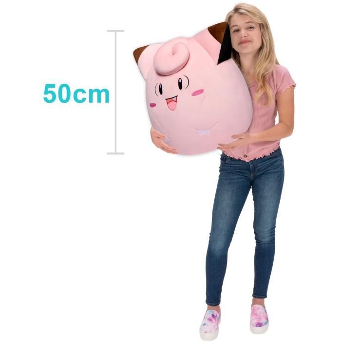 Peluche - BANDAI - PokÈmon - Squishmallows 50 cm - MÈlofÈe (Clefairy) - Grande peluche ultra-douce - Licence officielle PokÈmon