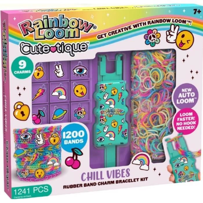 Coffret fabrication automatique de bracelets élastiques - BANDAI - Rainbow Loom Cute Tique - Contient 1200 Élastiques et accessoires
