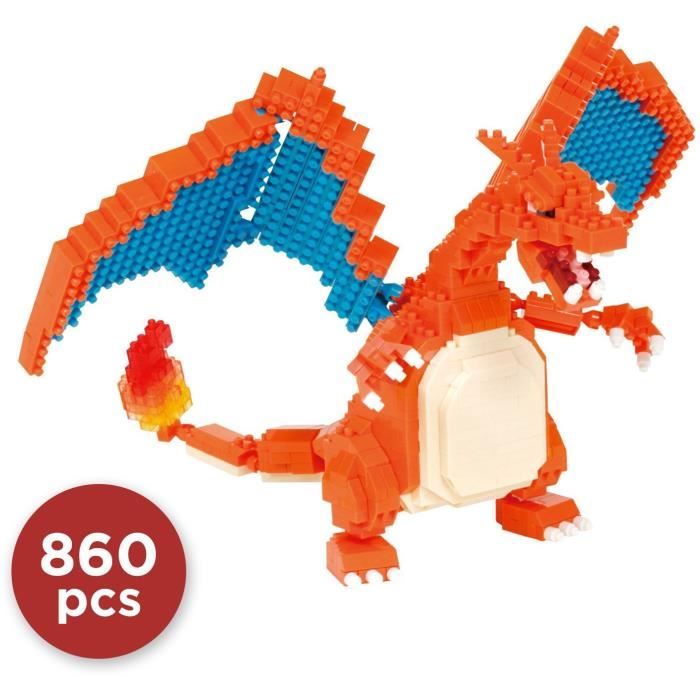 Figurine PokÈmon Dracaufeu (Charizard) - BANDAI - Nanoblock - Figurine en Briques 860 pieces - Kit Construction - NBPM80