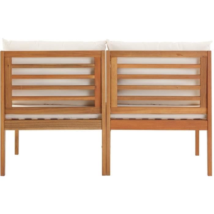 Banc de jardin ALMA en bois d'acacia FSC avec coussins - 2 personnes - Blanc