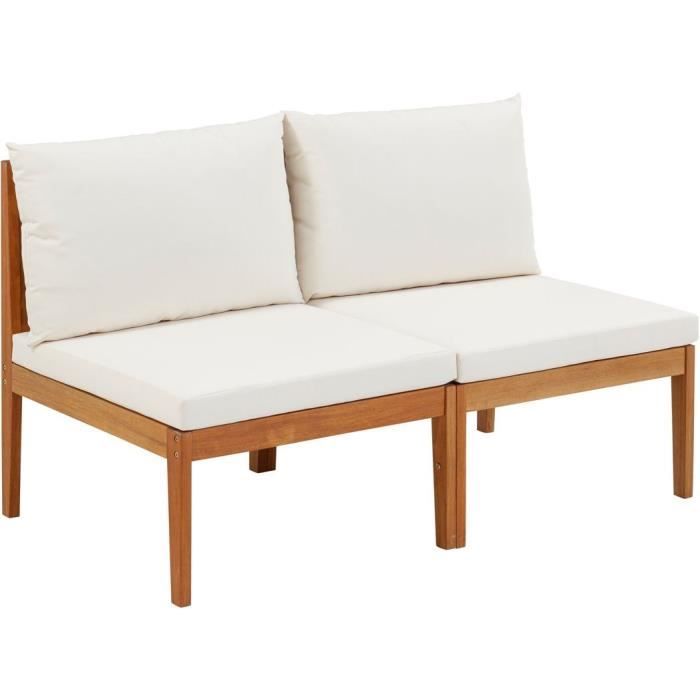 Banc de jardin ALMA en bois d'acacia FSC avec coussins - 2 personnes - Blanc