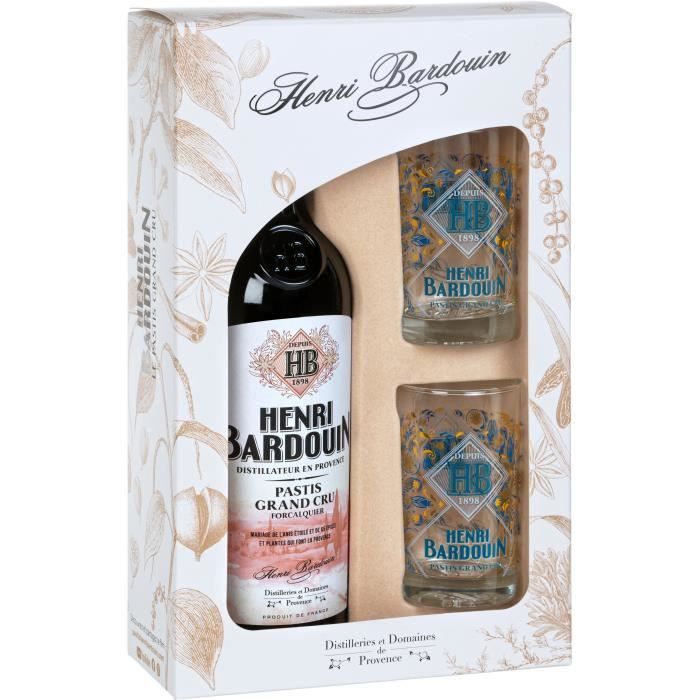 Henri Bardouin Pastis - Apéritif anisé - 45,0% Vol. - 70 cl + 2 verres